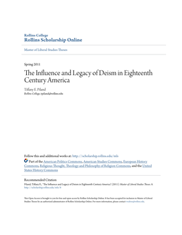 The Influence and Legacy of Deism in Eighteenth Century America