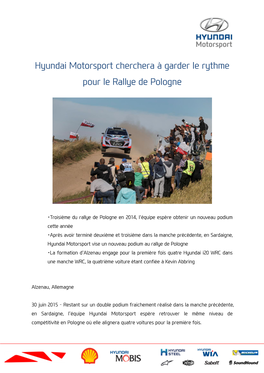 Hyundai Motorsport Cherchera À Garder Le Rythme Pour Le Rallye De Pologne