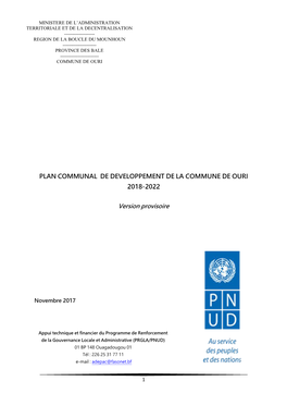 Plan Communal De Developpement De La Commune De Ouri 2018-2022