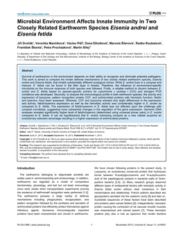 Microbial Environment Affects Innate Immunity in Two Closely Related Earthworm Species Eisenia Andrei and Eisenia Fetida