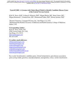 Neuroscore: a Genome-Wide Omics-Based Model to Identify Candidate Disease Genes of the Central Nervous System