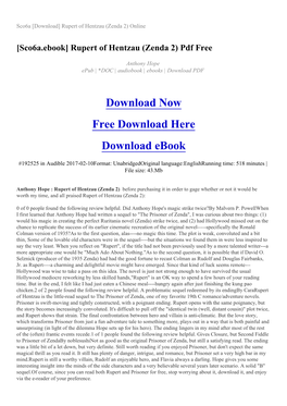 Sco6a [Download] Rupert of Hentzau (Zenda 2) Online