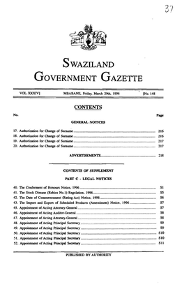 Swaziand GOVERNMENT GAZETTE