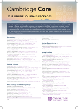 Cambridge Core 2019 ONLINE JOURNALS PACKAGES