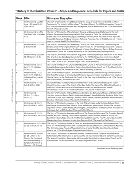 "History of the Christian Church"—Scope and Sequence: Schedule for Topics and Skills