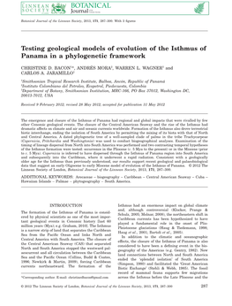 Testing Geological Models of Evolution of the Isthmus of Panama in a Phylogenetic Framework