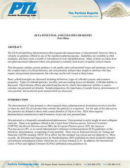 ZETA POTENTIAL and COLLOID CHEMISTRY Eric Olson