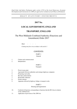 West Midlands Combined Authority (Functions and Amendment) Order 2017