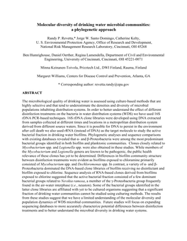 Molecular Diversity of Drinking Water Microbial Communities: a Phylogenetic Approach