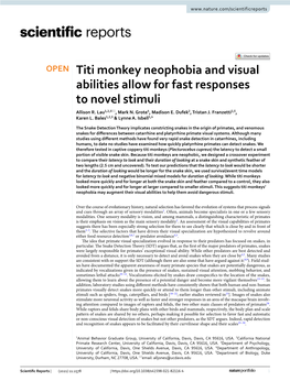 Titi Monkey Neophobia and Visual Abilities Allow for Fast Responses to Novel Stimuli Allison R