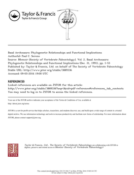 Basal Archosaurs: Phylogenetic Relationships and Functional Implications Author(S): Paul C