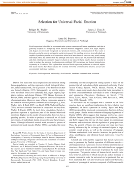 Selection for Universal Facial Emotion