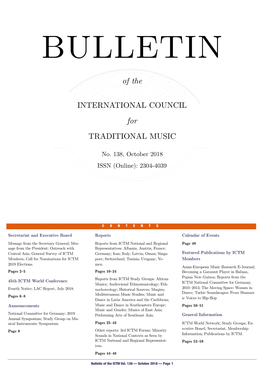 Bulletin of the ICTM Vol. 138 (October 2018)