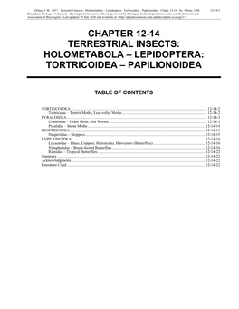 Volume 2, Chapter 12-14: Terrestrial Insects: Holometabola–Lepidoptera