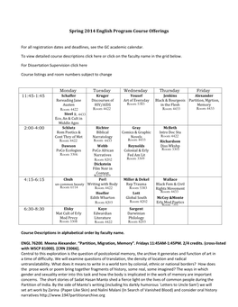 Spring 2014 English Program Course Offerings