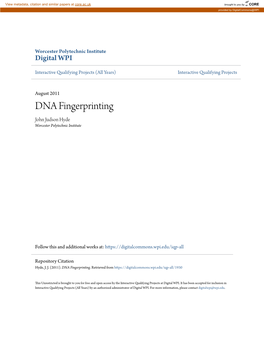 DNA Fingerprinting John Judson Hyde Worcester Polytechnic Institute