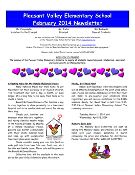 Pleasant Valley Elementary School February 2014 Newsletter