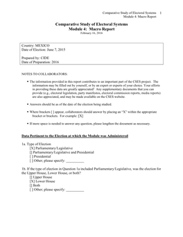 Macro Report Comparative Study of Electoral Systems Module 4: Macro Report February 16, 2016