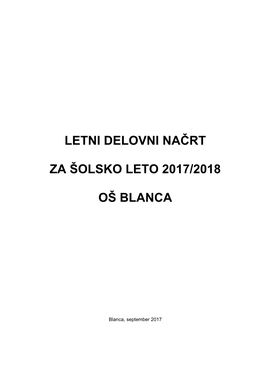 Letni Delovni Načrt Za Šolsko Leto 2017/2018 Oš Blanca