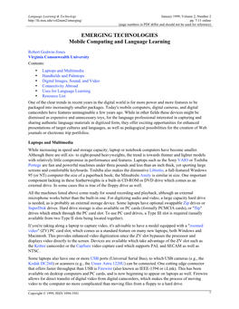 EMERGING TECHNOLOGIES Mobile Computing and Language Learning