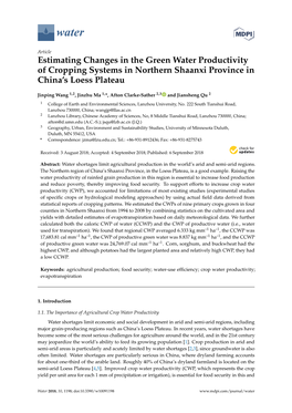 Estimating Changes in the Green Water Productivity of Cropping Systems in Northern Shaanxi Province in China’S Loess Plateau