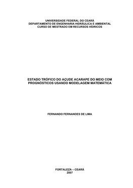 Estado Trófico Do Açude Acarape Do Meio Com Prognósticos Usando Modelagem Matemática