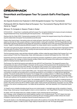 Dreamhack and European Tour to Launch Golf's First Esports Tour