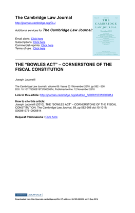 The Cambridge Law Journal the “BOWLES ACT” – CORNERSTONE