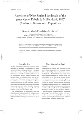 A Revision of New Zealand Landsnails of the Genus Cytora Kobelt & Möllendorff, 1897 (Mollusca: Gastropoda: Pupinidae)