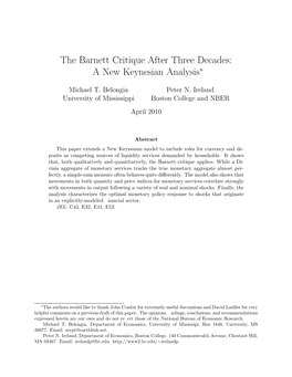 The Barnett Critique After Three Decades: a New Keynesian Analysis