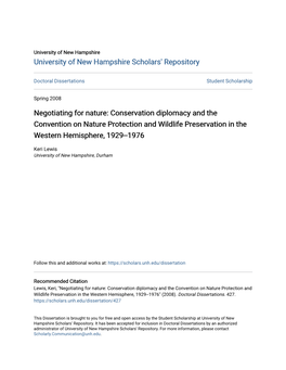 Conservation Diplomacy and the Convention on Nature Protection and Wildlife Preservation in the Western Hemisphere, 1929--1976