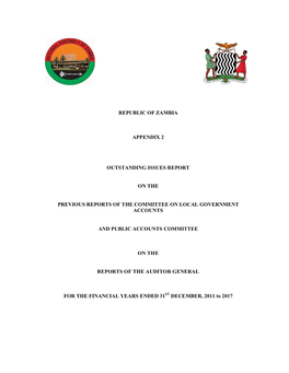 Republic of Zambia Appendix 2 Outstanding Issues Report