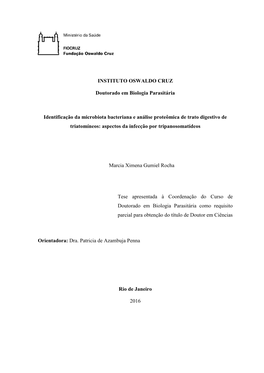 INSTITUTO OSWALDO CRUZ Doutorado Em Biologia Parasitária