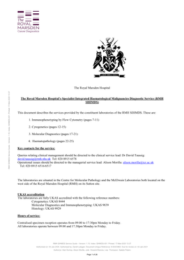 The Royal Marsden Hospital the Royal Marsden Hospital's Specialist Integrated Haematological Malignancies Diagnostic Se