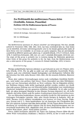 Zur Problematik Der Mediterranen Pisaura-Arten (Arachnida, Araneae, Pisauridae) Problems with the Mediterranean Species of Pisaura