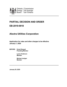 PARTIAL DECISION and ORDER EB-2019-0018 Alectra Utilities