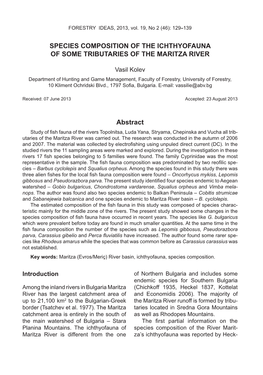 Species Composition of the Ichthyofauna of Some Tributaries of the Maritza River