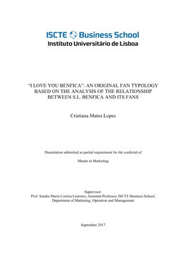 “I Love You Benfica”: an Original Fan Typology Based on the Analysis of the Relationship Between S.L. Benfica and Its Fans C