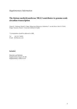 Supplementary Information the Histone Methyltransferase MLL3