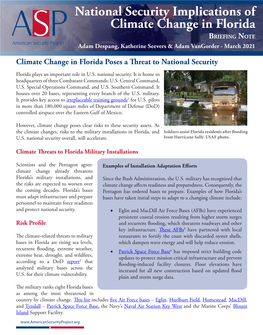 National Security Implications of Climate Change in Florida Briefing Note Adam Despang, Katherine Seevers & Adam Vangorder - March 2021