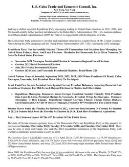 U.S.-Cuba Trade and Economic Council, Inc. New York, New York Telephone (917) 453-6726 • E-Mail: Council@Cubatrade.Org