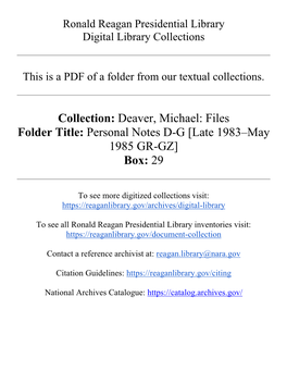 Deaver, Michael: Files Folder Title: Personal Notes D-G [Late 1983–May 1985 GR-GZ] Box: 29