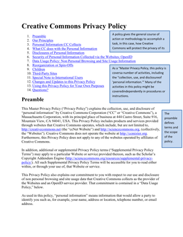 Creative Commons Privacy Policy a Policy Gives the General Course of 1