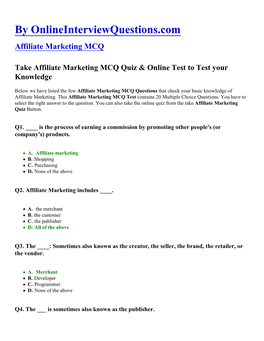 Affiliate Marketing MCQ