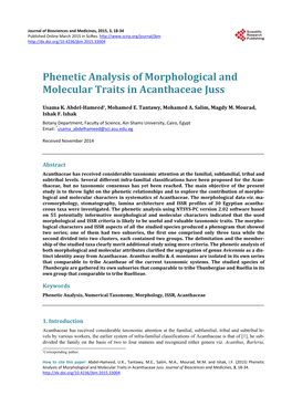 Phenetic Analysis of Morphological and Molecular Traits in Acanthaceae Juss