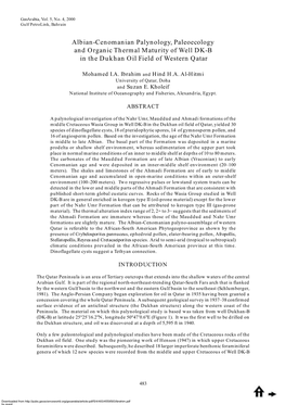 Albian-Cenomanian Palynology, Paleoecology and Organic Thermal Maturity of Well DK-B in the Dukhan Oil Field of Western Qatar