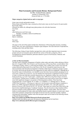 Plant Systematics and Economic Botany: Background Packet for Msc Archaeobotany Options Institute of Archaeology, UCL Dorian Q Fuller Rev