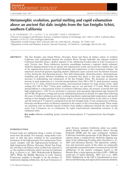 Insights from the San Emigdio Schist, Southern California