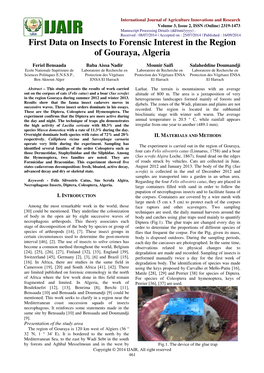 First Data on Insects to Forensic Interest in the Region of Gouraya, Algeria