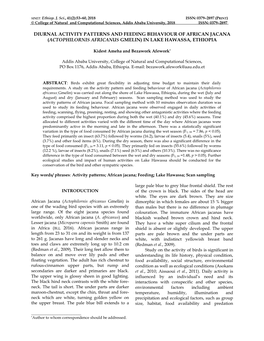 Diurnal Activity Patterns and Feeding Behaviour of African Jacana (Actophilornis Africanus Gmelin) in Lake Hawassa, Ethiopia